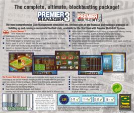 Box back cover for Premier Manager 3 De-Luxe on the Microsoft DOS.