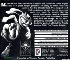 Box back cover for Quik the Thunder Rabbit on the Microsoft DOS.