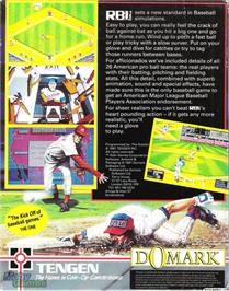 Box back cover for R.B.I. Baseball 2 on the Microsoft DOS.