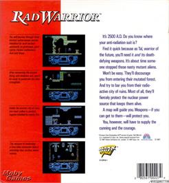 Box back cover for Rad Warrior on the Microsoft DOS.