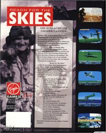 Box back cover for Reach for the Skies on the Microsoft DOS.