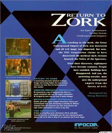 Box back cover for Return to Zork on the Microsoft DOS.