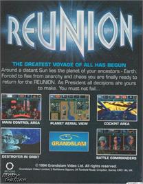 Box back cover for Reunion on the Microsoft DOS.