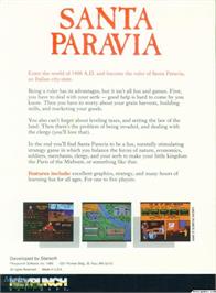 Box back cover for Santa Paravia and Fiumaccio on the Microsoft DOS.