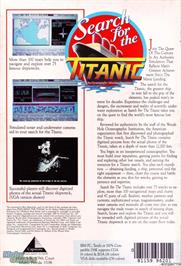 Box back cover for Search for the Titanic on the Microsoft DOS.