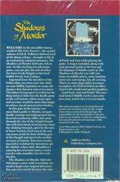 Box back cover for Shadows of Mordor on the Microsoft DOS.
