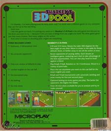 Box back cover for Sharkey's 3D Pool on the Microsoft DOS.
