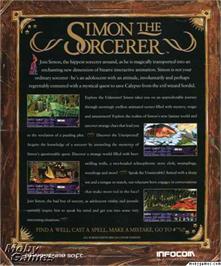 Box back cover for Simon the Sorcerer on the Microsoft DOS.