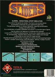 Box back cover for Sliders on the Microsoft DOS.