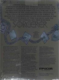 Box back cover for Sorcerer on the Microsoft DOS.