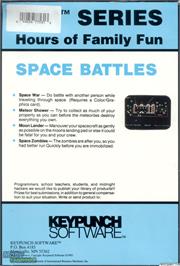 Box back cover for Space Battles on the Microsoft DOS.
