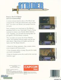 Box back cover for Strider on the Microsoft DOS.