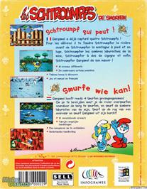 Box back cover for The Smurfs on the Microsoft DOS.