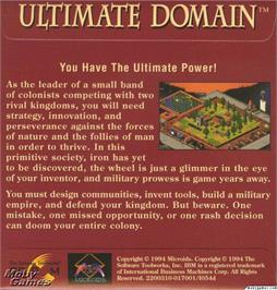 Box back cover for Ultimate Domain on the Microsoft DOS.