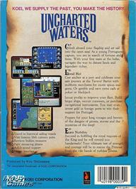 Box back cover for Uncharted Waters on the Microsoft DOS.