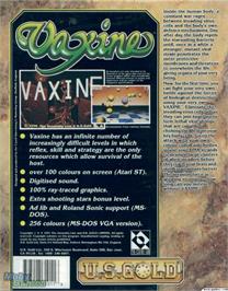 Box back cover for Vaxine on the Microsoft DOS.