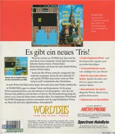 Box back cover for Wordtris on the Microsoft DOS.
