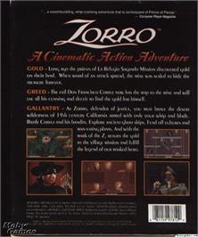 Box back cover for Zorro on the Microsoft DOS.