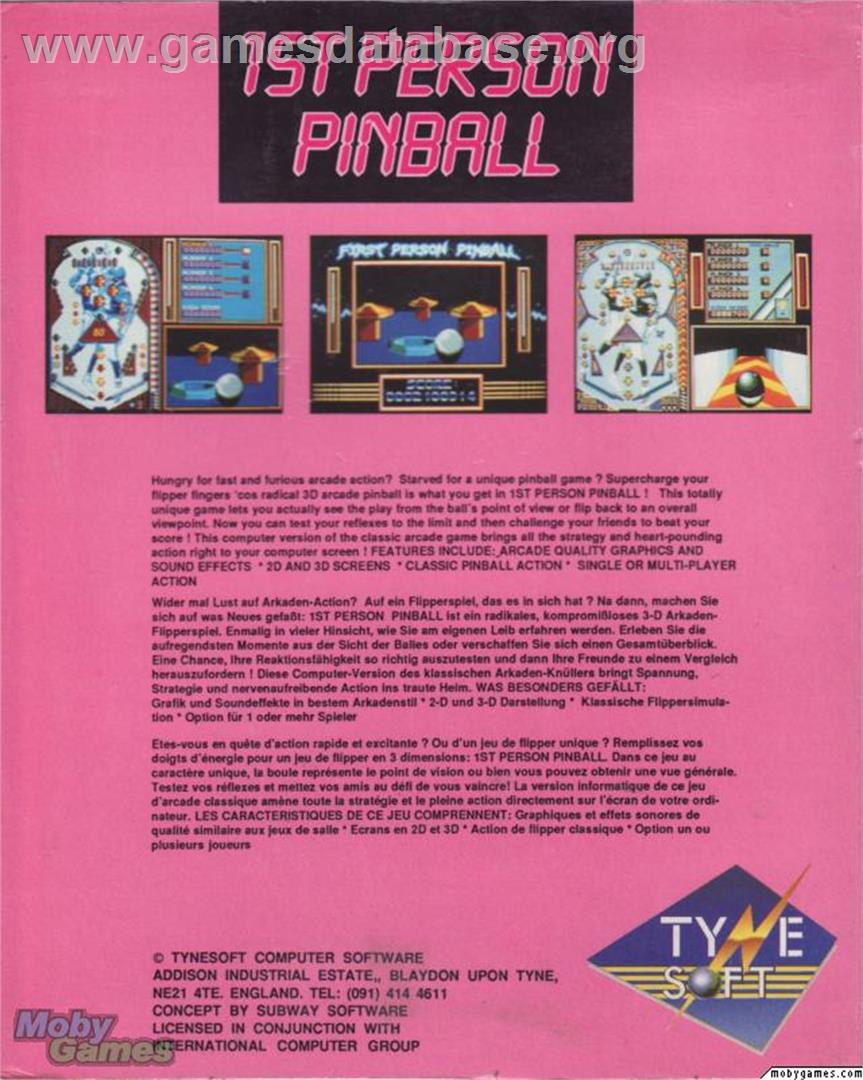 1st Person Pinball - Microsoft DOS - Artwork - Box Back