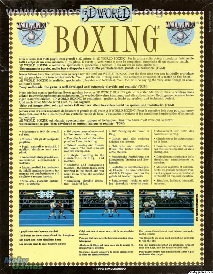 3D World Boxing - Microsoft DOS - Artwork - Box Back