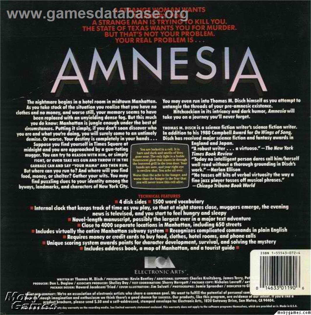 Amnesia - Microsoft DOS - Artwork - Box Back