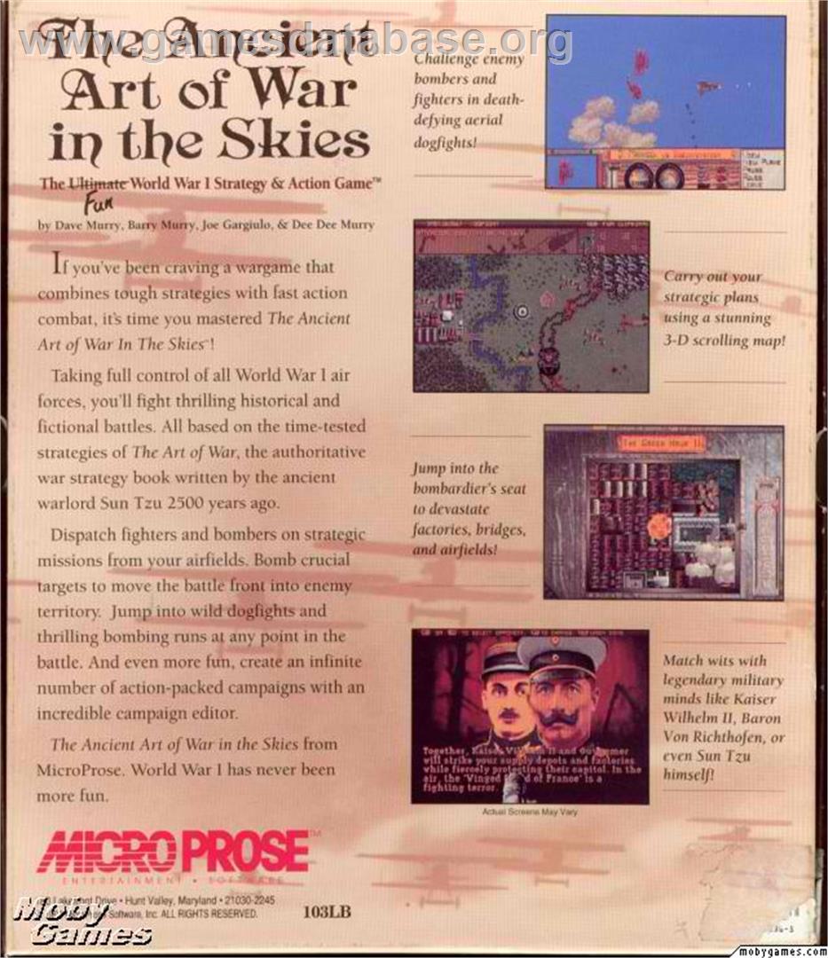 Ancient Art of War in the Skies - Microsoft DOS - Artwork - Box Back