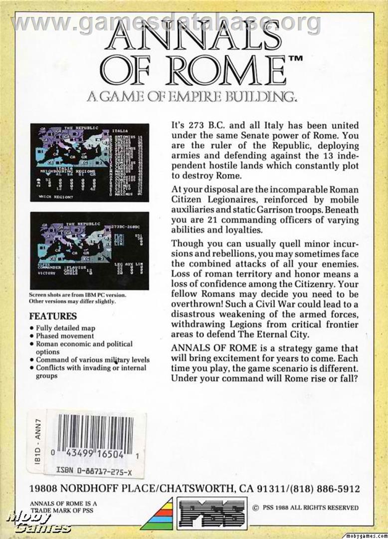 Annals of Rome - Microsoft DOS - Artwork - Box Back