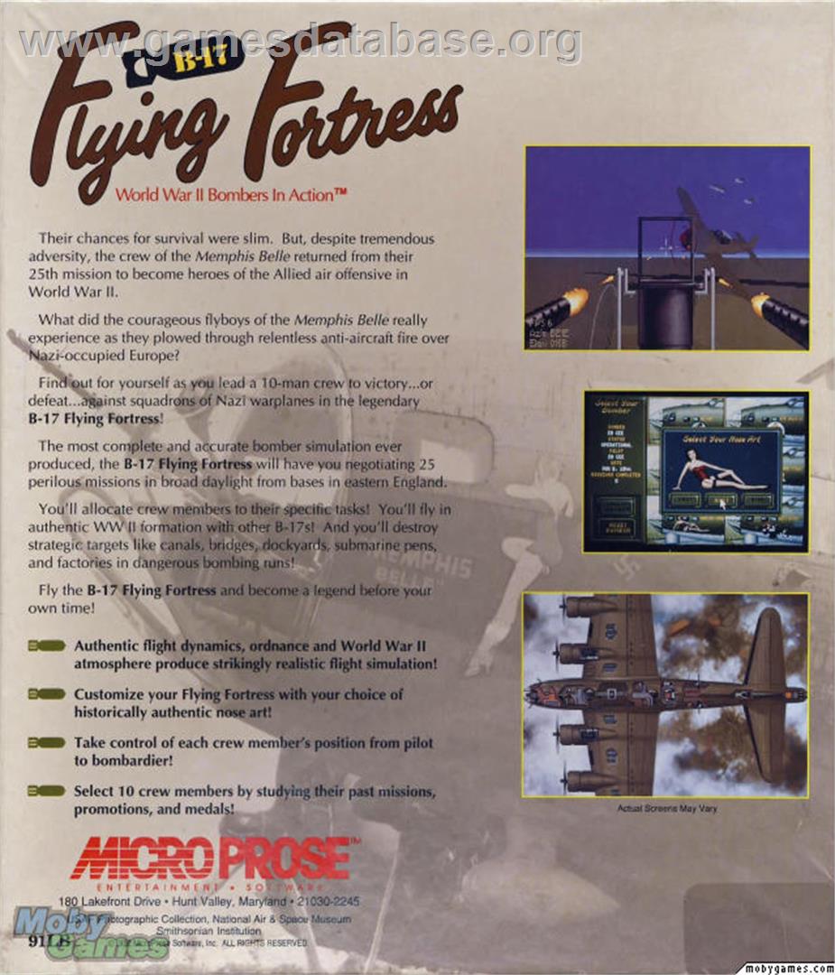 B-17 Flying Fortress - Microsoft DOS - Artwork - Box Back