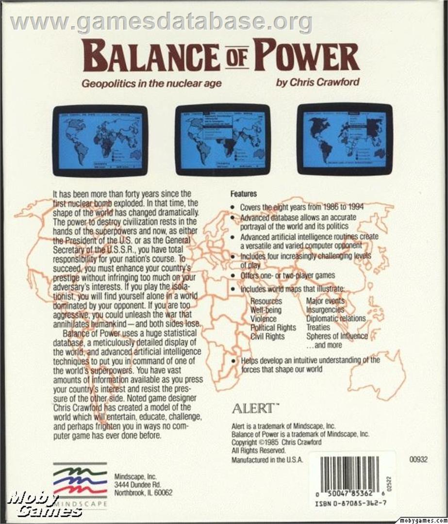 Balance of Power - Microsoft DOS - Artwork - Box Back