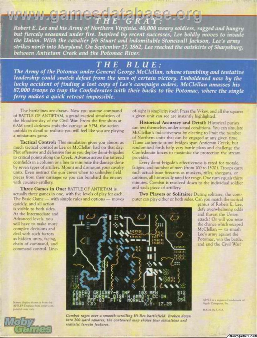 Battle of Antietam - Microsoft DOS - Artwork - Box Back