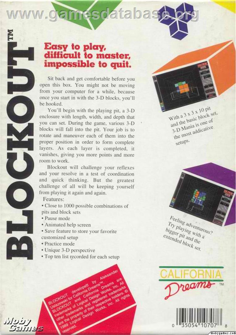 Blockout - Microsoft DOS - Artwork - Box Back