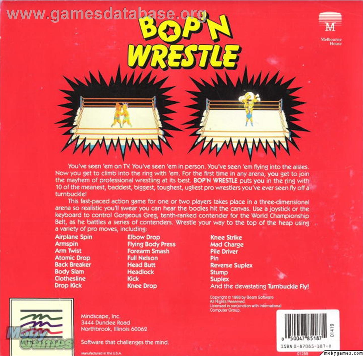 Bop'N Wrestle - Microsoft DOS - Artwork - Box Back