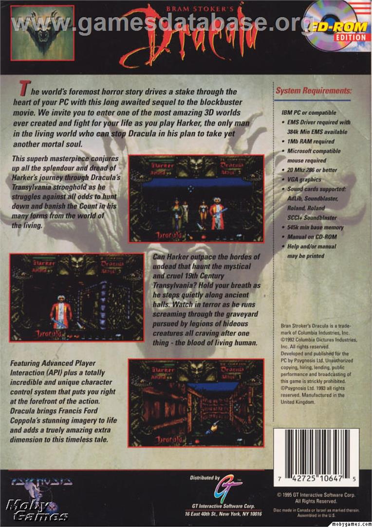 Bram Stoker's Dracula - Microsoft DOS - Artwork - Box Back