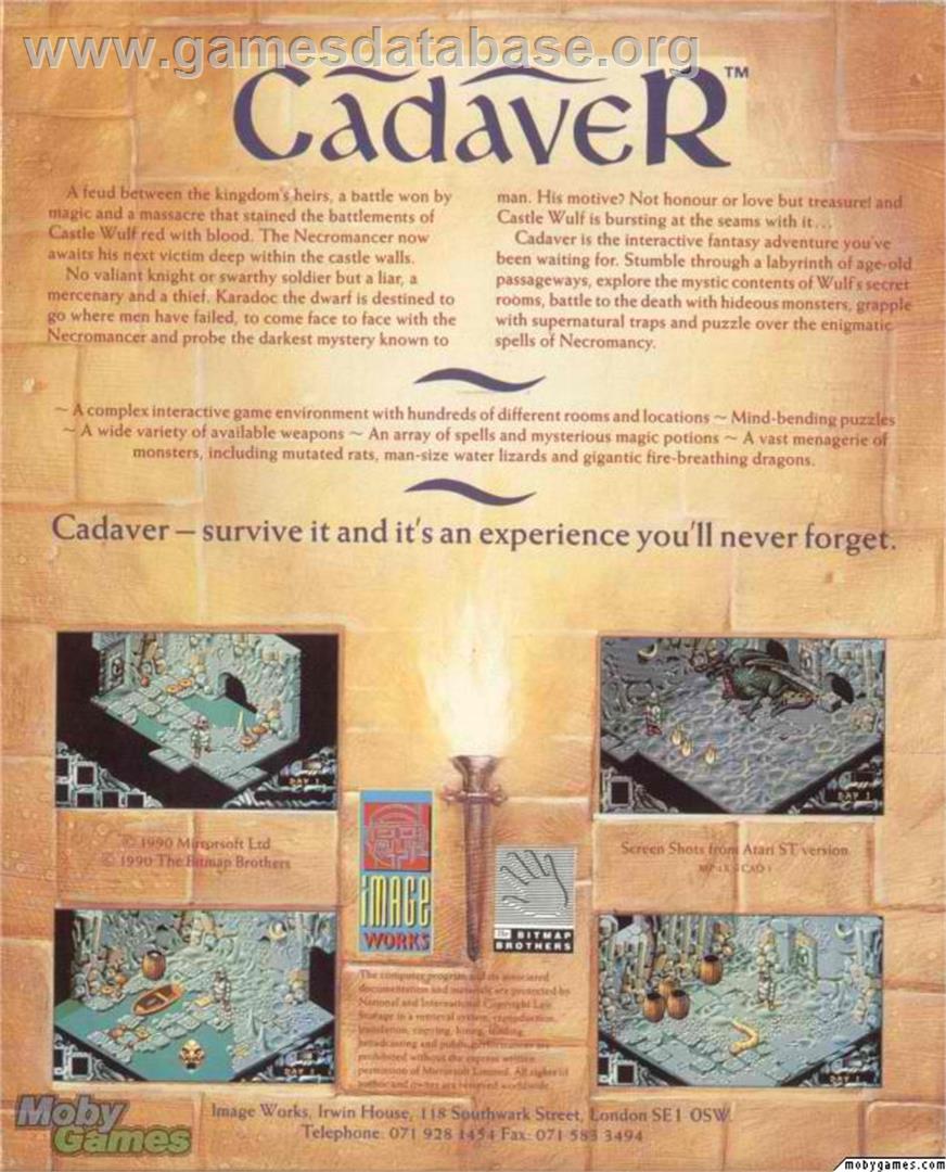 Cadaver - Microsoft DOS - Artwork - Box Back