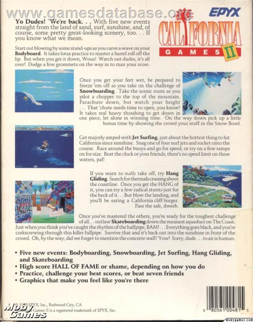 California Games II - Microsoft DOS - Artwork - Box Back