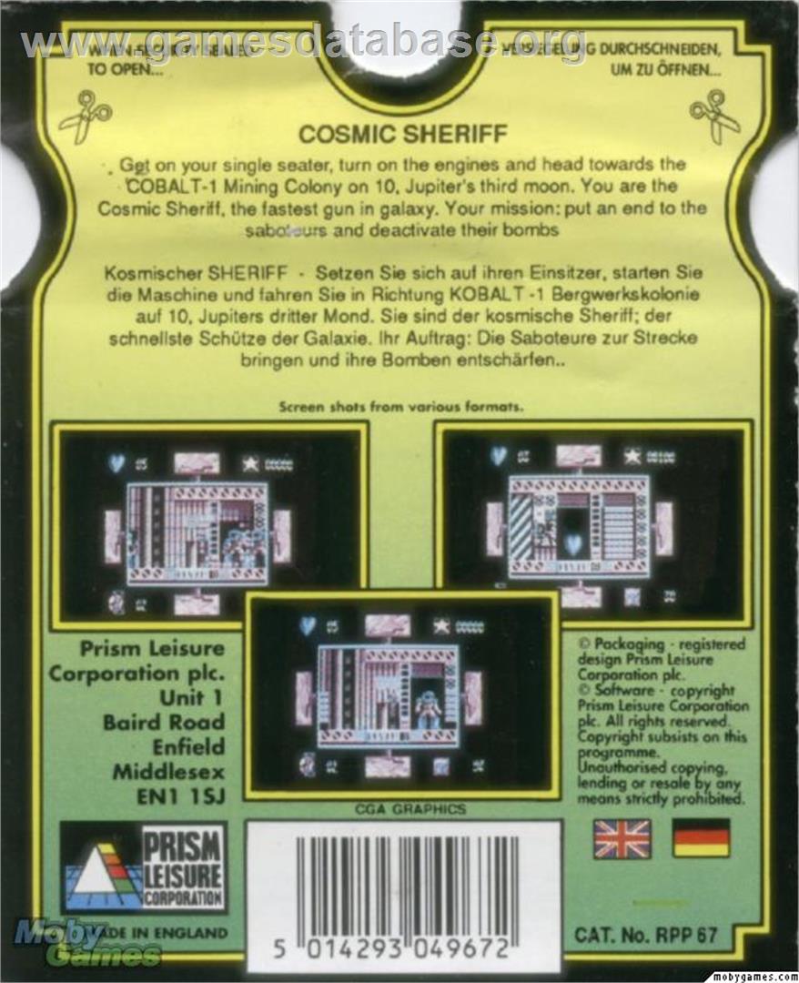 Cosmic Sheriff - Microsoft DOS - Artwork - Box Back