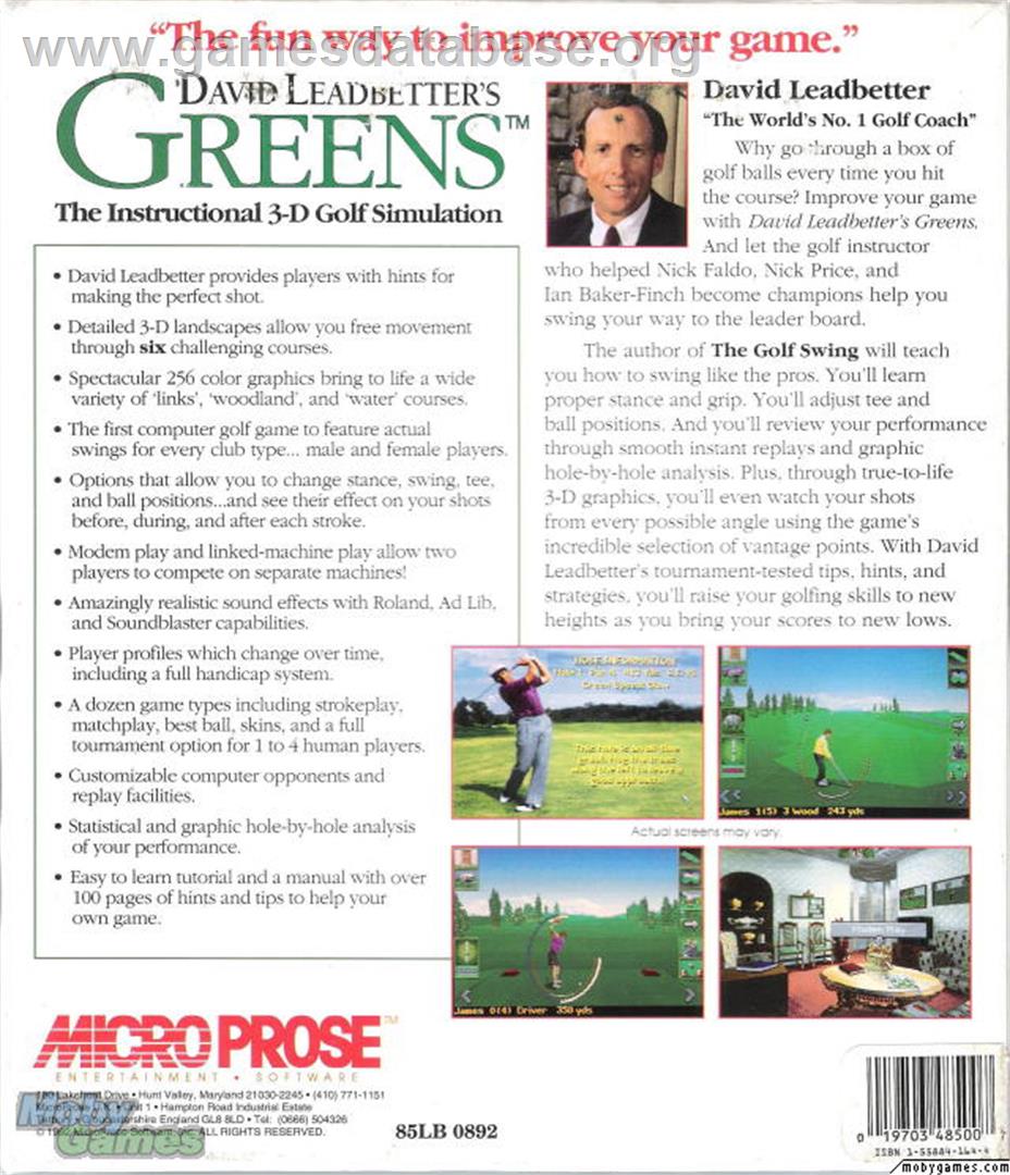 David Leadbetter's Greens - Microsoft DOS - Artwork - Box Back