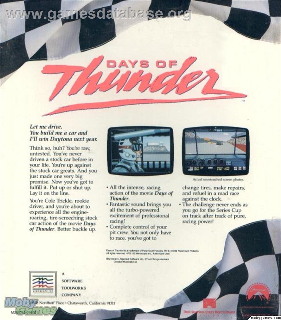 Days of Thunder - Microsoft DOS - Artwork - Box Back