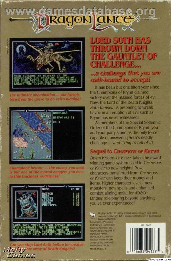 Death Knights of Krynn - Microsoft DOS - Artwork - Box Back