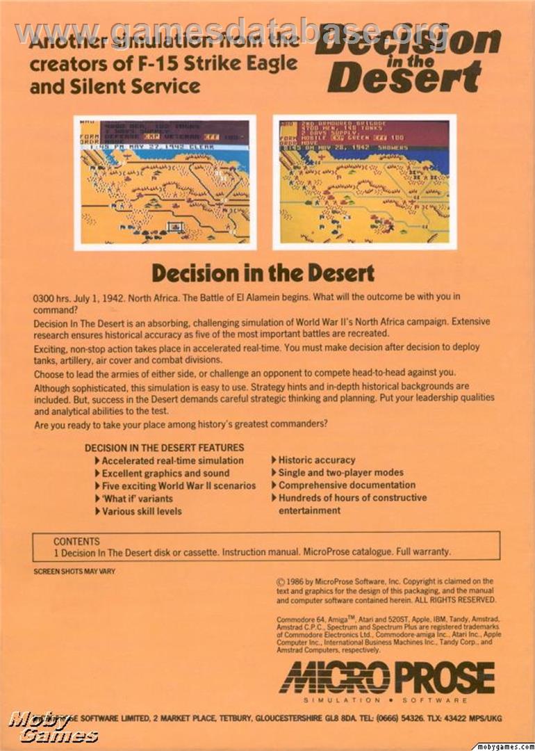 Decision in the Desert - Microsoft DOS - Artwork - Box Back