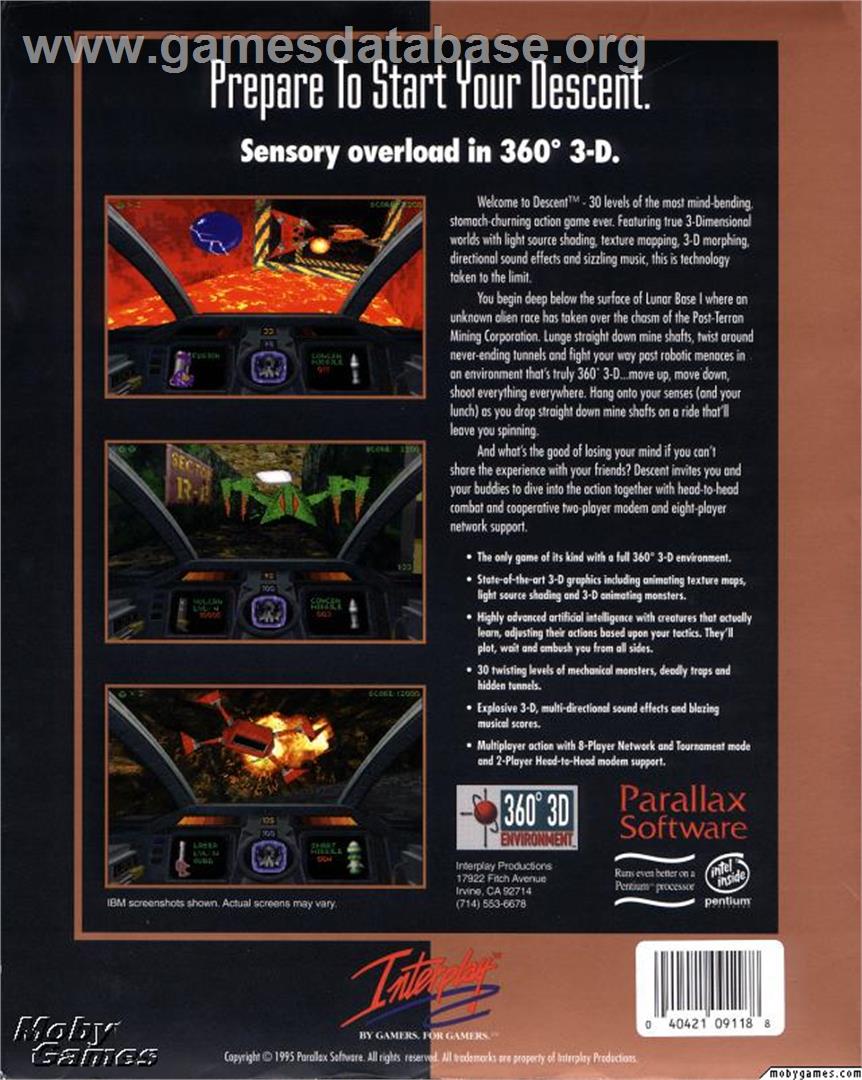 Descent - Microsoft DOS - Artwork - Box Back