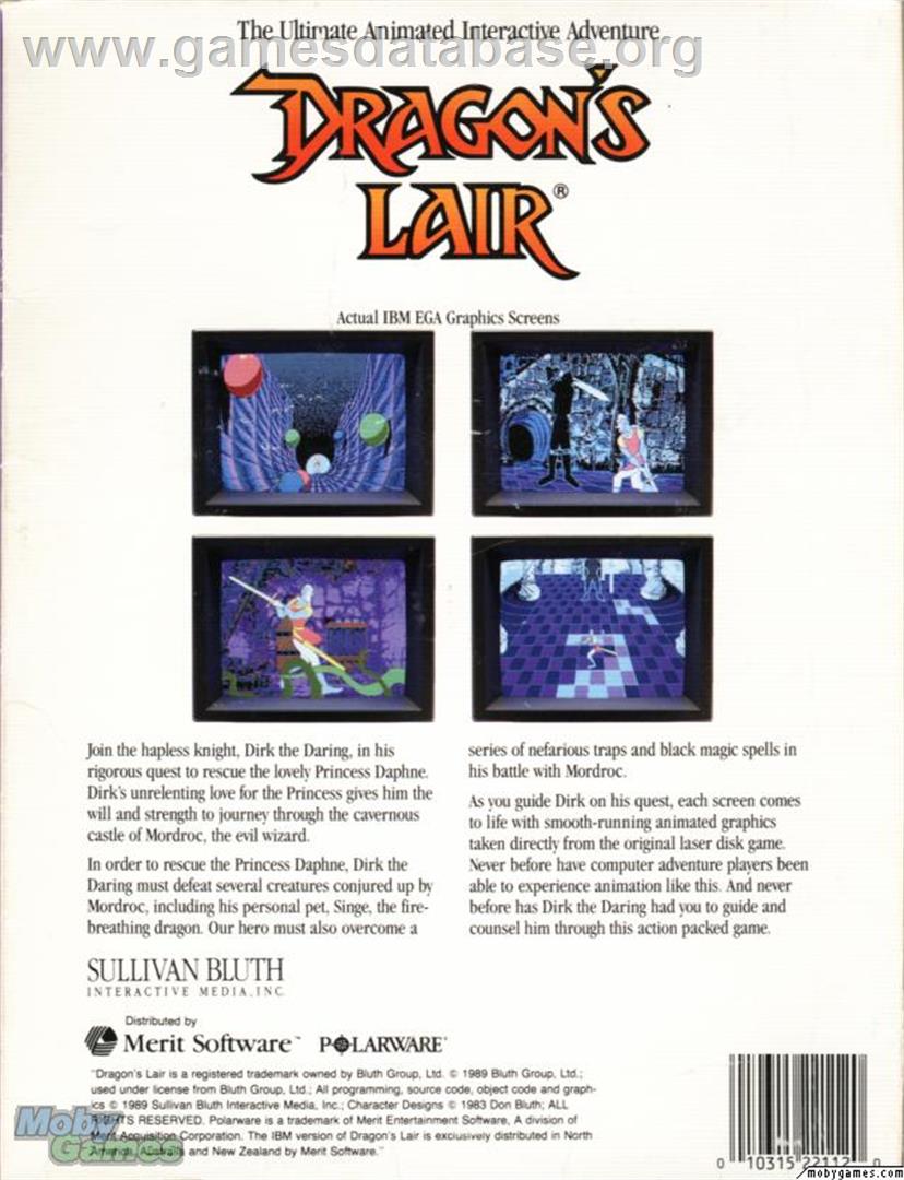 Dragon's Lair - Microsoft DOS - Artwork - Box Back