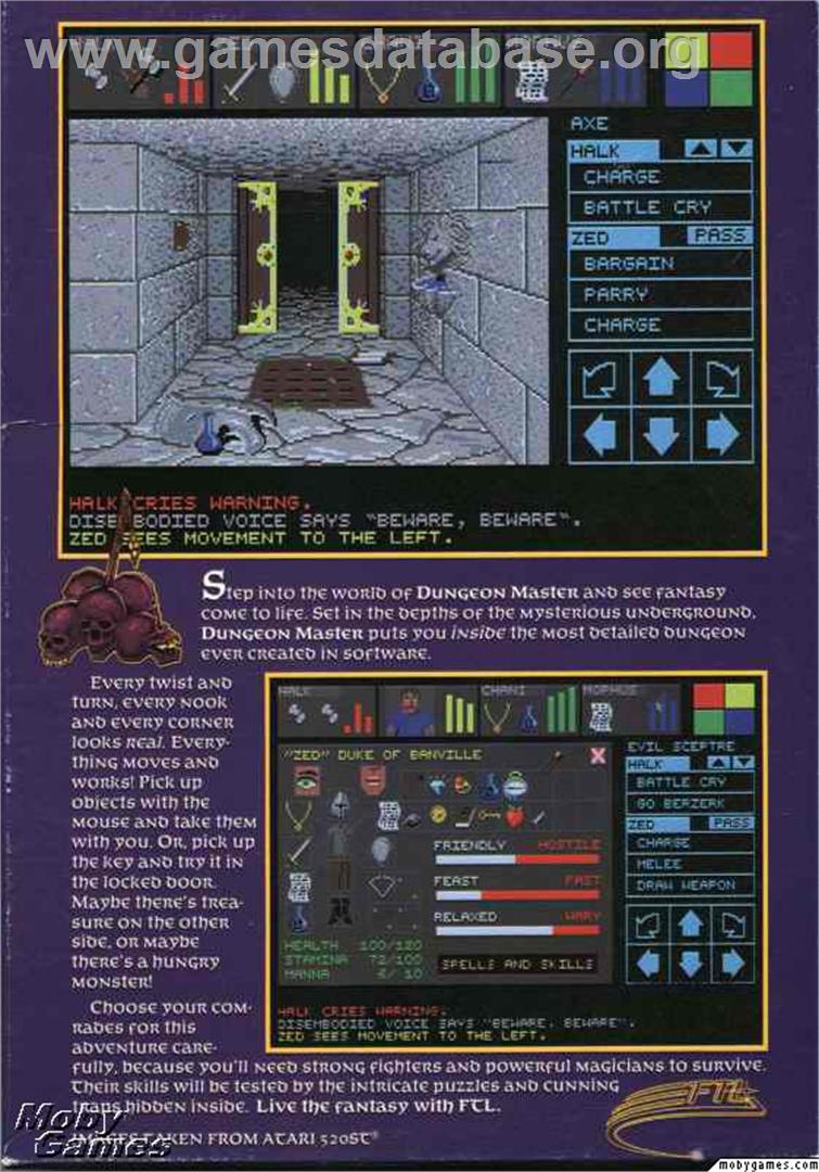 Dungeon Master - Microsoft DOS - Artwork - Box Back