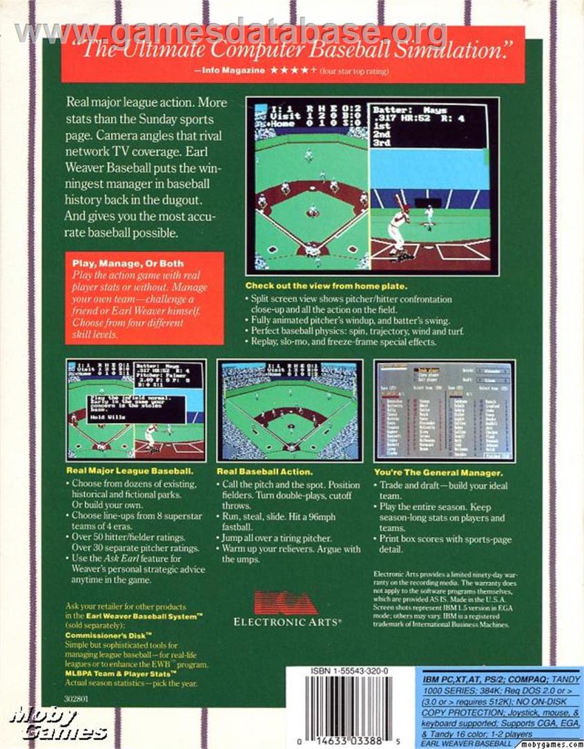 Earl Weaver Baseball - Microsoft DOS - Artwork - Box Back