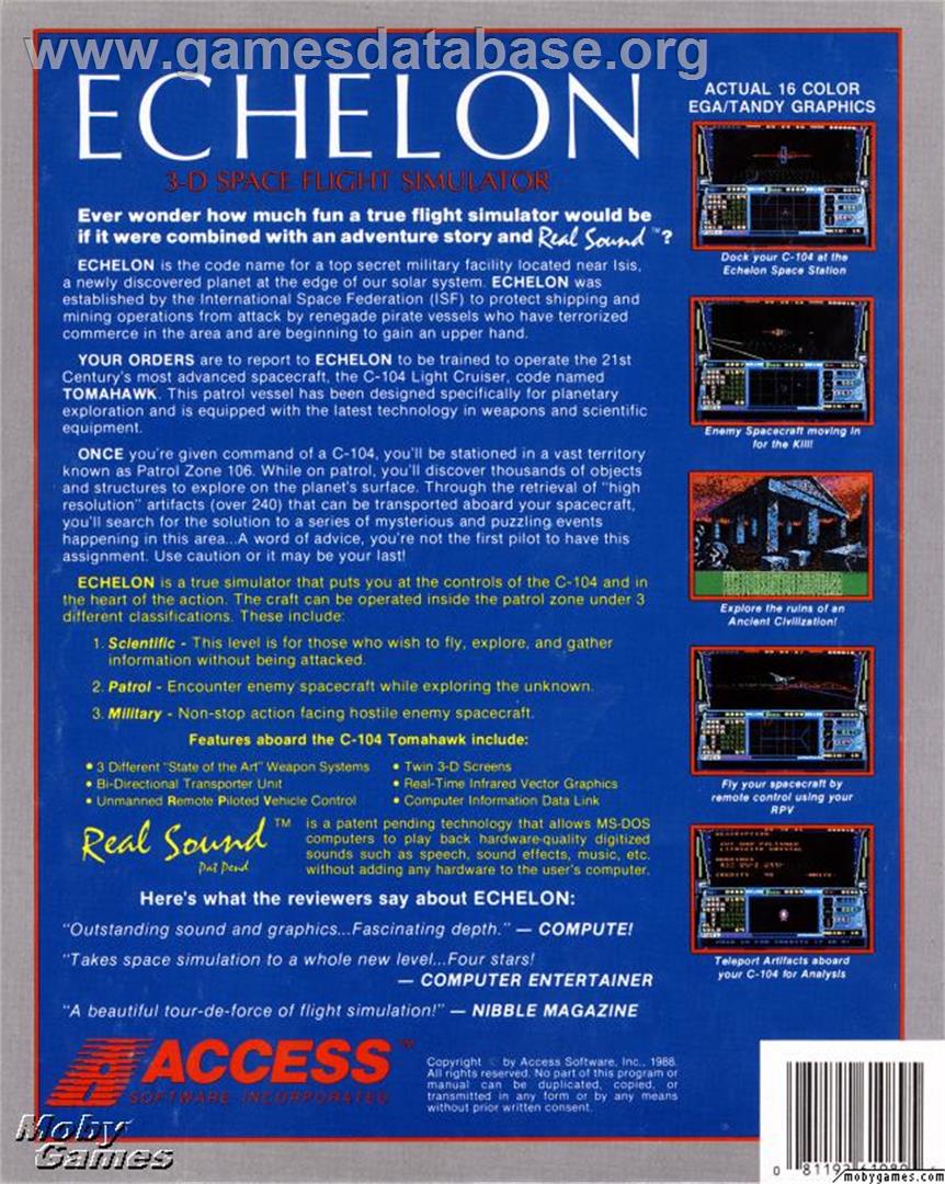 Echelon - Microsoft DOS - Artwork - Box Back