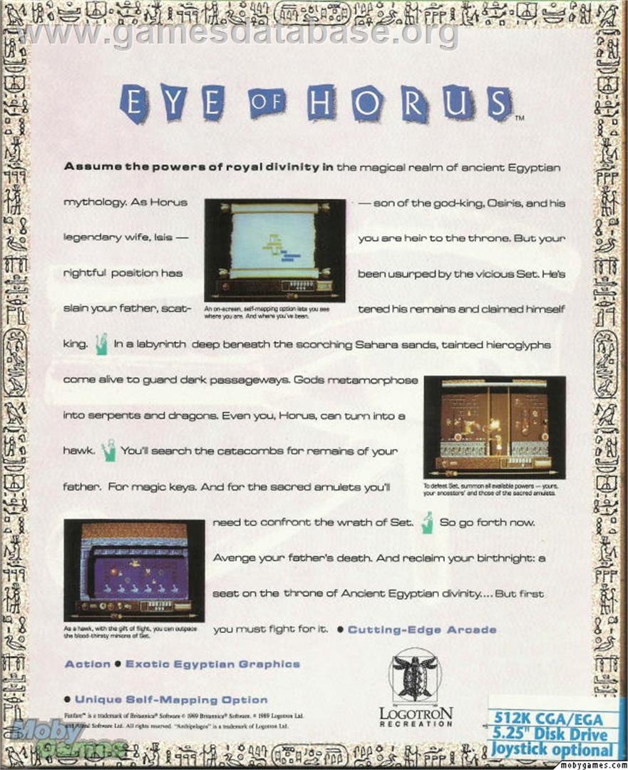 Eye of Horus - Microsoft DOS - Artwork - Box Back