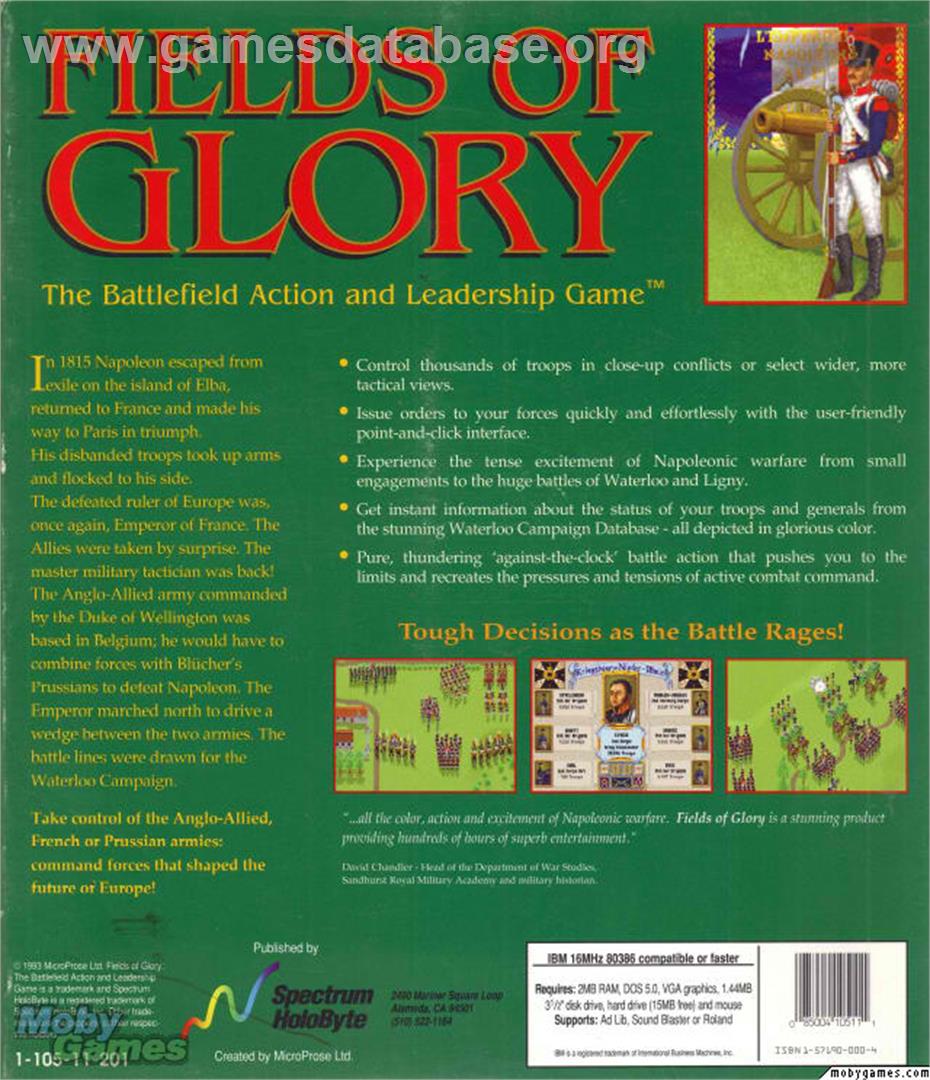 Fields of Glory - Microsoft DOS - Artwork - Box Back