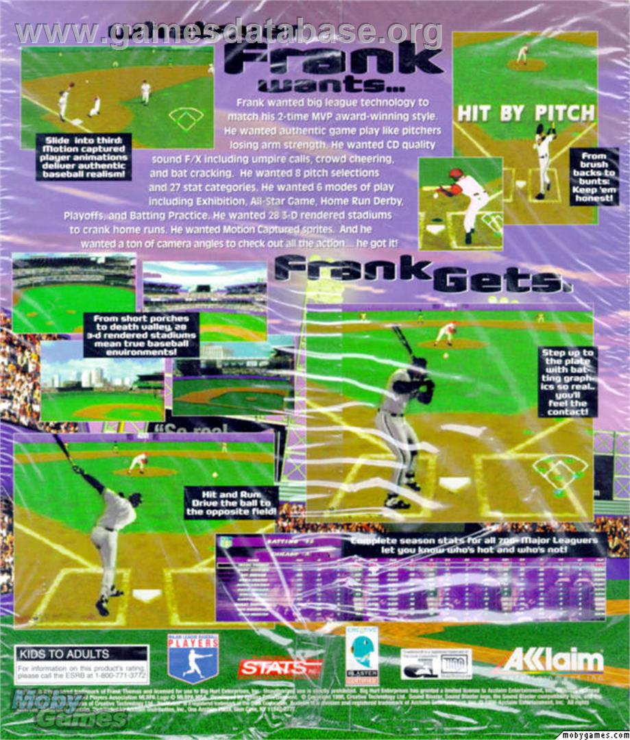 Frank Thomas Big Hurt Baseball - Microsoft DOS - Artwork - Box Back