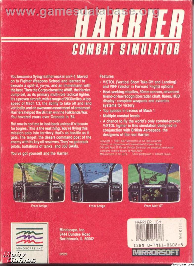 Harrier Combat Simulator - Microsoft DOS - Artwork - Box Back