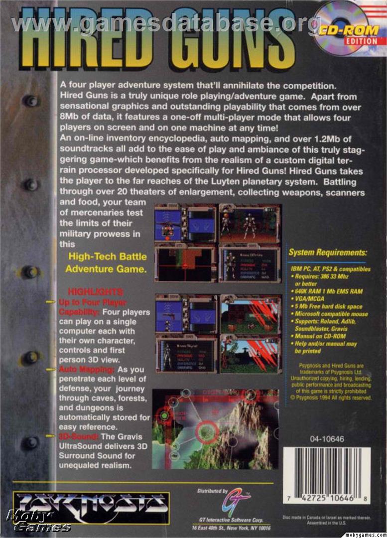 Hired Guns - Microsoft DOS - Artwork - Box Back